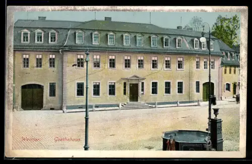 AK Weimar, Goethehaus mit Strassenbrunnen