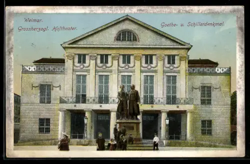 AK Weimar, Grossherzogl. Hoftheater, Goethe- und Schillerdenkmal