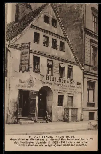 AK Berlin, Fischerstrasse 28 mit W. Blütchen & Söhne Geschäft