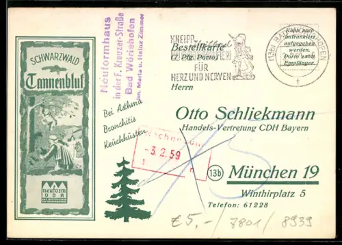 AK Bad Wörishofen, Neuformhaus, Bestellkarte Schwarzwald-Tannenblut