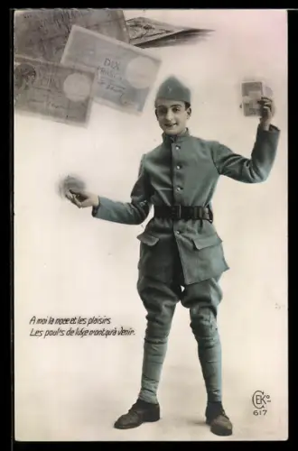 AK Französischer Soldat mit Geldscheinen in der Hand