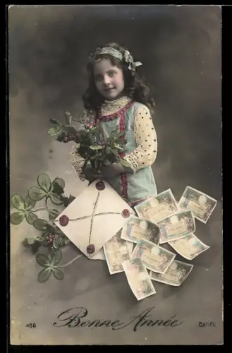 AK Kind mit vielen Einhundert Francs-Scheinen
