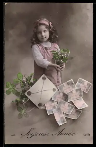AK Kind mit vielen Einhundert Francs-Scheinen
