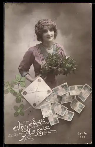 AK Schöne Frau mit vielen Einhundert Francs-Scheinen