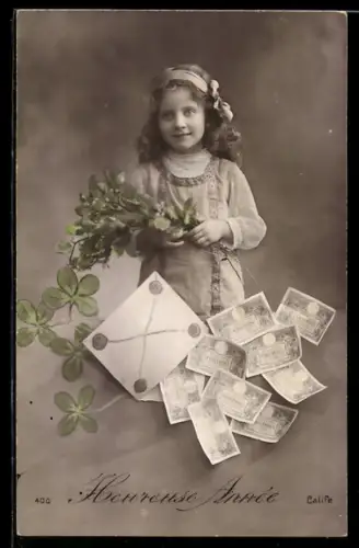 AK Mädchen mit vielen Einhundert Francs-Scheinen