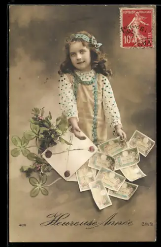 AK Mädchen mit vielen Einhundert Francs-Scheinen