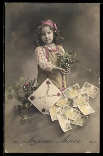 AK Mädchen mit vielen Einhundert Francs-Scheinen