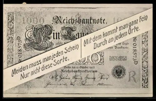 AK Meiden muss man jeden Schein.., Reichsbanknote Ein Tausend Mark, 1903