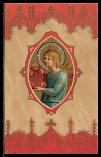 Präge-AK Portrait eines Engels mit Tamburin