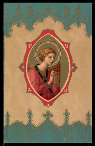 Präge-AK Portrait eines Engels mit zum Gebet gefalteten Händen