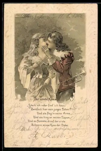 Lithographie Erster Kuss des Trompeters von Säckingen