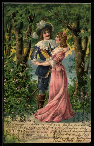 AK Säckingen, Trompeter von Säckingen mit seiner Geliebten im Wald, Behüt Dich Gott!