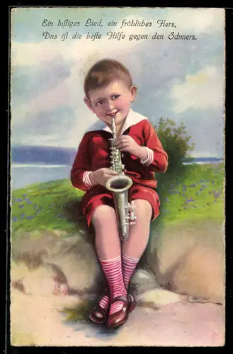 AK Junge im Matrosenhemd mit Saxophon