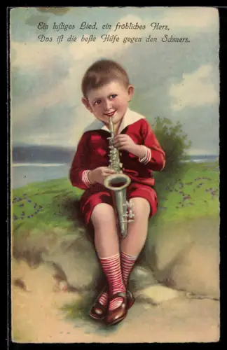 AK Junge im Matrosenhemd mit Saxophon