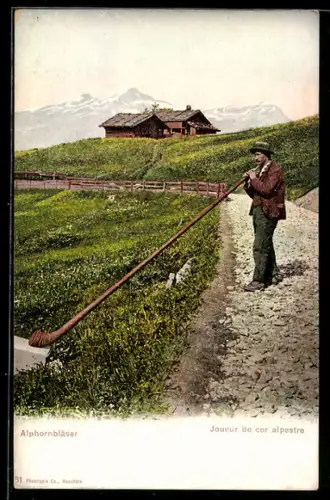 AK Alphornbläser in den Bergen