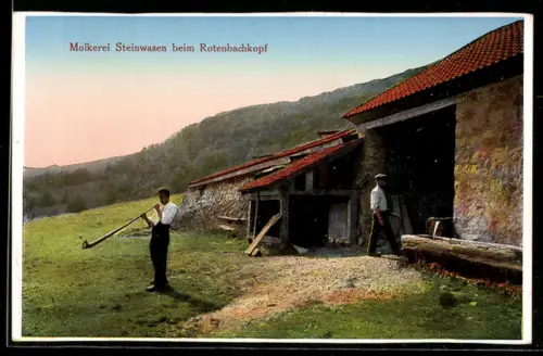 AK Steinwasen, Molkerei beim Rotenbachkopf mit Alphornbläser