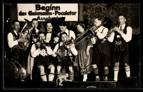 AK Musiker mit Posaune, Klarinette und Horn