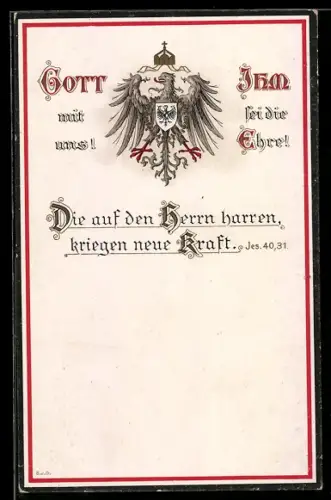 AK Reichsadler und Spruch Jes. 40, 31 Die auf den Herrn harren, kriegen neue Kraft