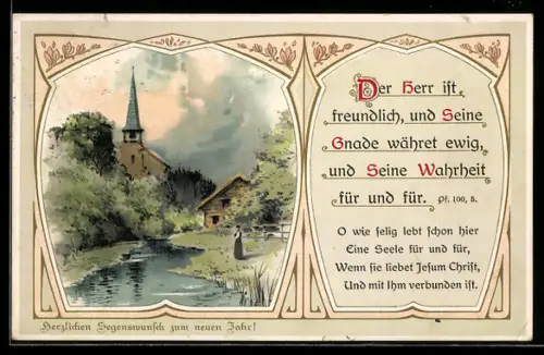 AK Der Herr ist freundlich, und seine Gnade währet ewig..., Ps. 100, 5, Sinnspruch, Neujahrsgruss