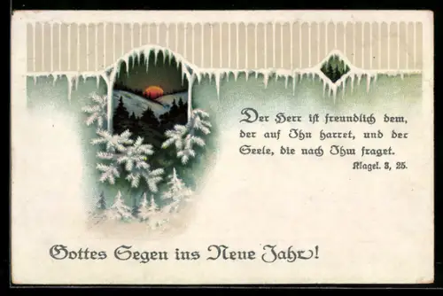 AK Der Herr ist freundlich dem, der auf Ihn harret..., Klagel. 3, 25, Sinnspruch, Neujahrsgruss