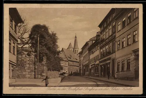 AK Nordhausen, Barfüsserstrasse mit Blasi Kirche