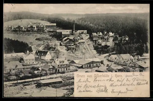 AK Silberhütte i. Harz, Ortsansicht aus der Vogelschau