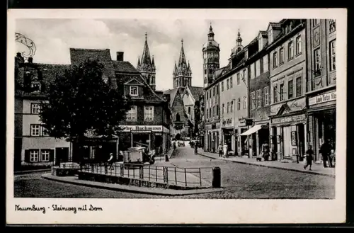 AK Naumburg, Steinweg-Strasse mit Blick auf den Dom