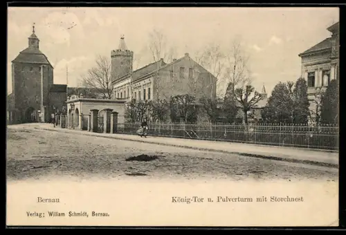 AK Bernau, König-Tor und Pulverturm mit Storchennest