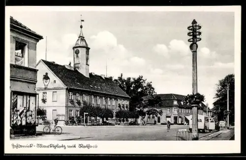 AK Zehdenick, Marktplatz mit Rathaus