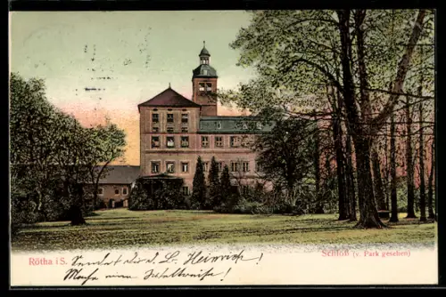 AK Rötha i. S., Schloss vom Park aus gesehen