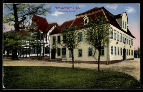 AK Mühlhausen i. Th., Weisses Haus neben Fachwerkhaus