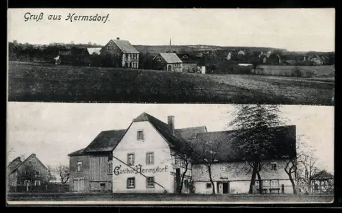 AK Hermsdorf / Frohburg, Gasthof Hermsdorf, Ortspartie