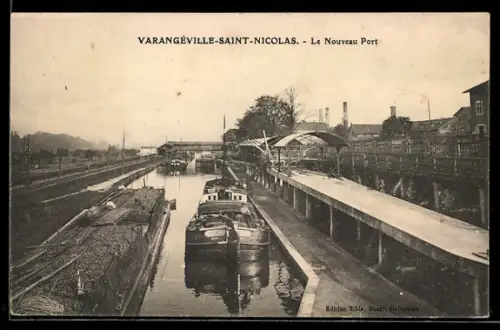 AK Varangéville-Saint-Nicolas, Le Nouveau Port avec bateaux amarrés