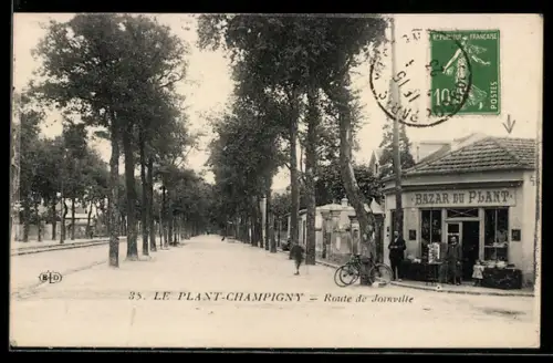 AK Le Plant-Champigny, Route de Joinville avec le Bazar du Plant et des passants