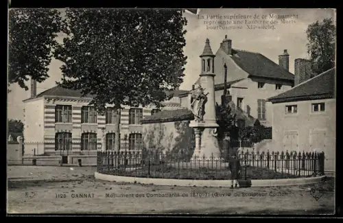 AK Gannat, Monument des Combattants de 1870-71, Oeuvre du sculpteur Gouton