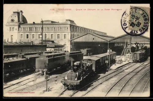 AK Toulouse, Quai de Départ de la Gare Matabiau avec train à vapeur