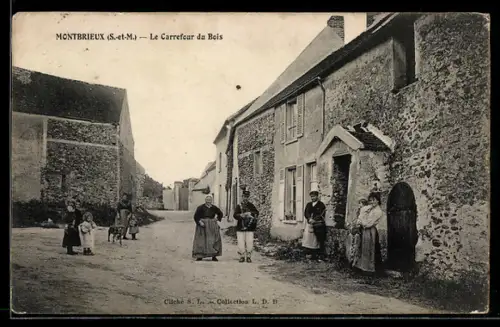 AK Montbrieux /S.-et-M., Le Carrefour du Bois, scènes de village animées