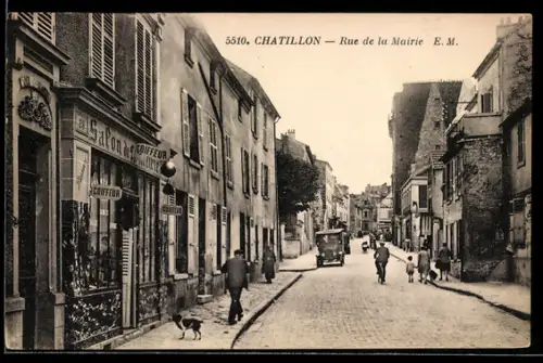 AK Chatillon, Rue de la Mairie avec salon de coiffeur et passants