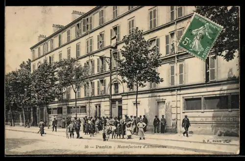 AK Pantin, Manufacture d`Allumettes avec des enfants devant le bâtiment