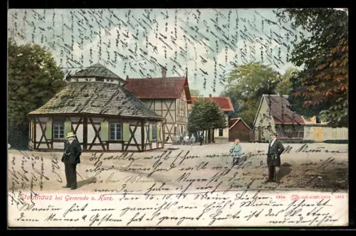 AK Steinhaus bei Gernrode a. Harz, Fachwerkhäuser, Dorfplatz