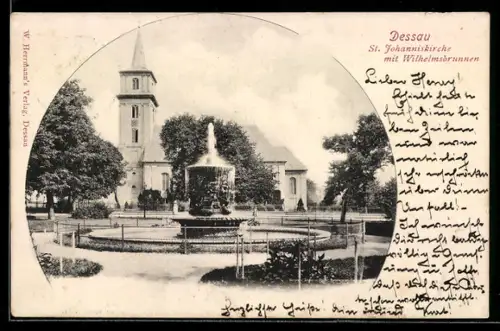 AK Dessau, St. Johanniskirche, Wilhelmsbrunnen