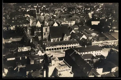 AK Dessau, Stadtkirche, Marktplatz, Hotel Goldener Beutel, Fliegeraufnahme