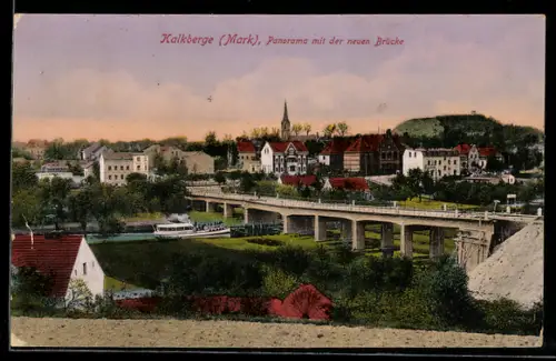 AK Kalkberge /Mark, Ortspanorama mit der neuen Brücke