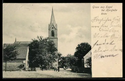 AK Kagel bei Herzfelde, Kirche, Ortspartie