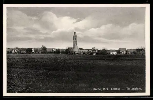 AK Halbe /Teltow, Teilansicht mit Kirche, Panorama