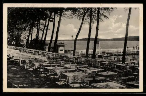 AK Ferch b. Potsdam, Gaststätte Haus am See, Seeterrasse, Steg