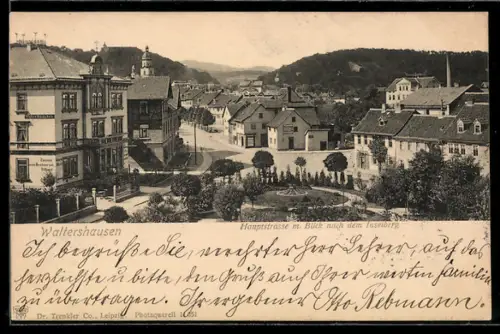 AK Waltershausen, Hauptstrasse, Blick nach der Inselburg, mit Parkanlage