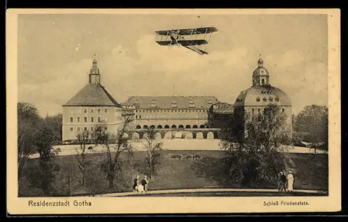 AK Gotha, Schloss Friedenstein, Doppeldeckerflugzeug