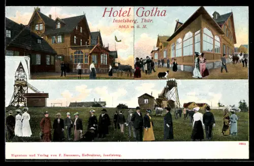AK Inselsberg /Thür., Hotel Gotha, Aussenansichten, Gäste, Aussichtsturm