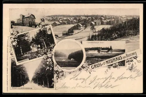 AK Neuhaus am Rennweg, Gasthaus zur Post, Strasse nach Bernhardsthal, Ortsansicht